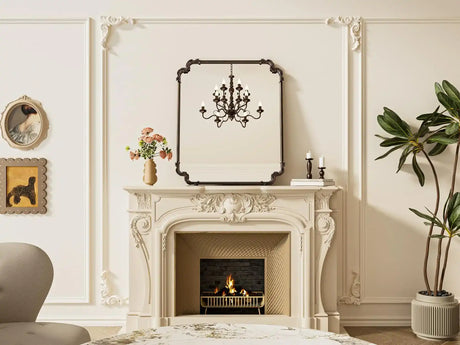 Antique Bronze Rectangle Mirror for Mantle Fireplace 30 x 36 Baroque Vintage Ornate Scroll Wall Mirror with
