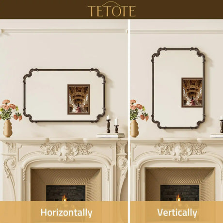 Antique Bronze Rectangle Mirror for Mantle Fireplace 30 x 36 Baroque Vintage Ornate Scroll Wall Mirror with