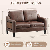 51" Leather Loveseat Sofa with Foldable Side Table, Chocolate Brown