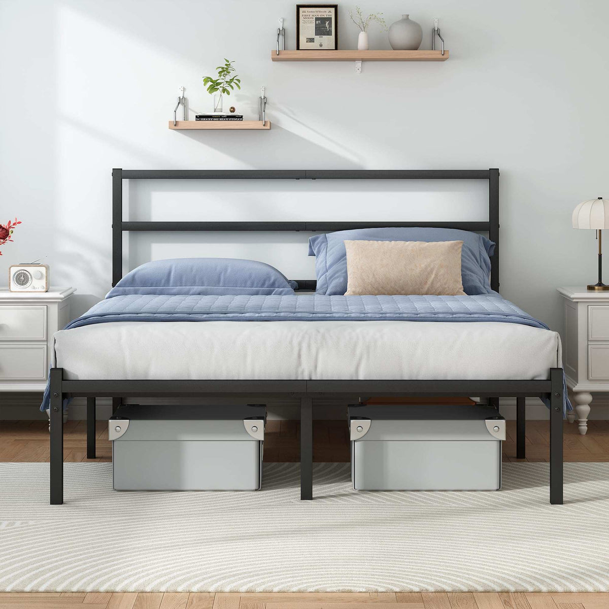 Full Size Bed Frame with Headboard and Footboard, 14 Inch Metal Platform Full Bed Frame with Steel Slat