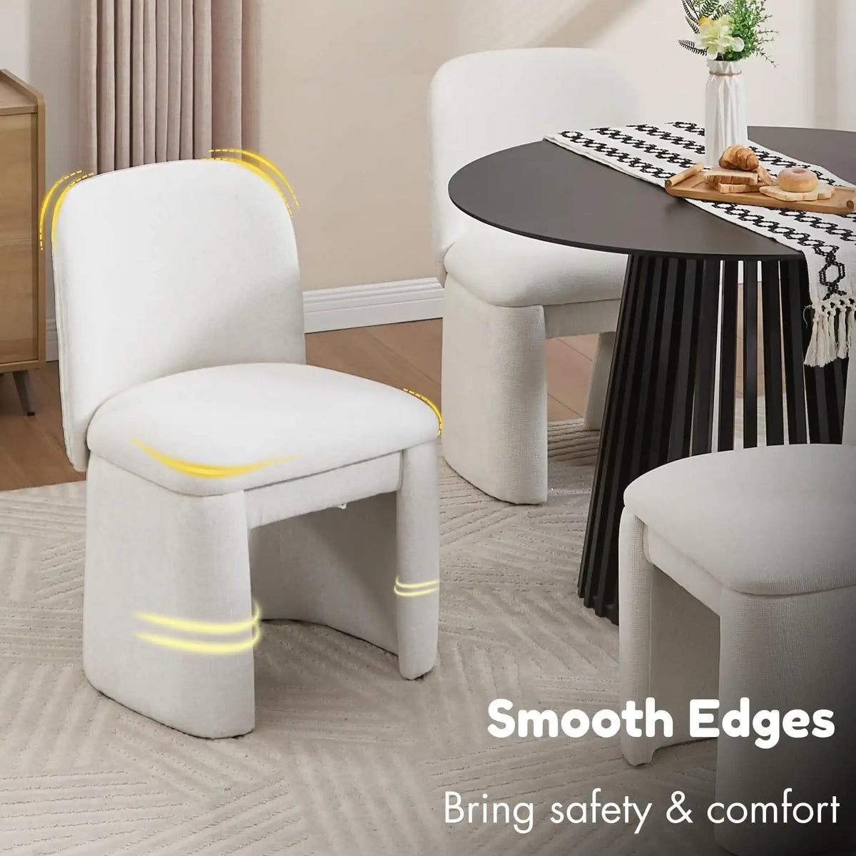 Modern Upholstered Dining Chairs Set of 2, Curved Back Chenille Dining Chairs Armless Kitchen Chairs for
