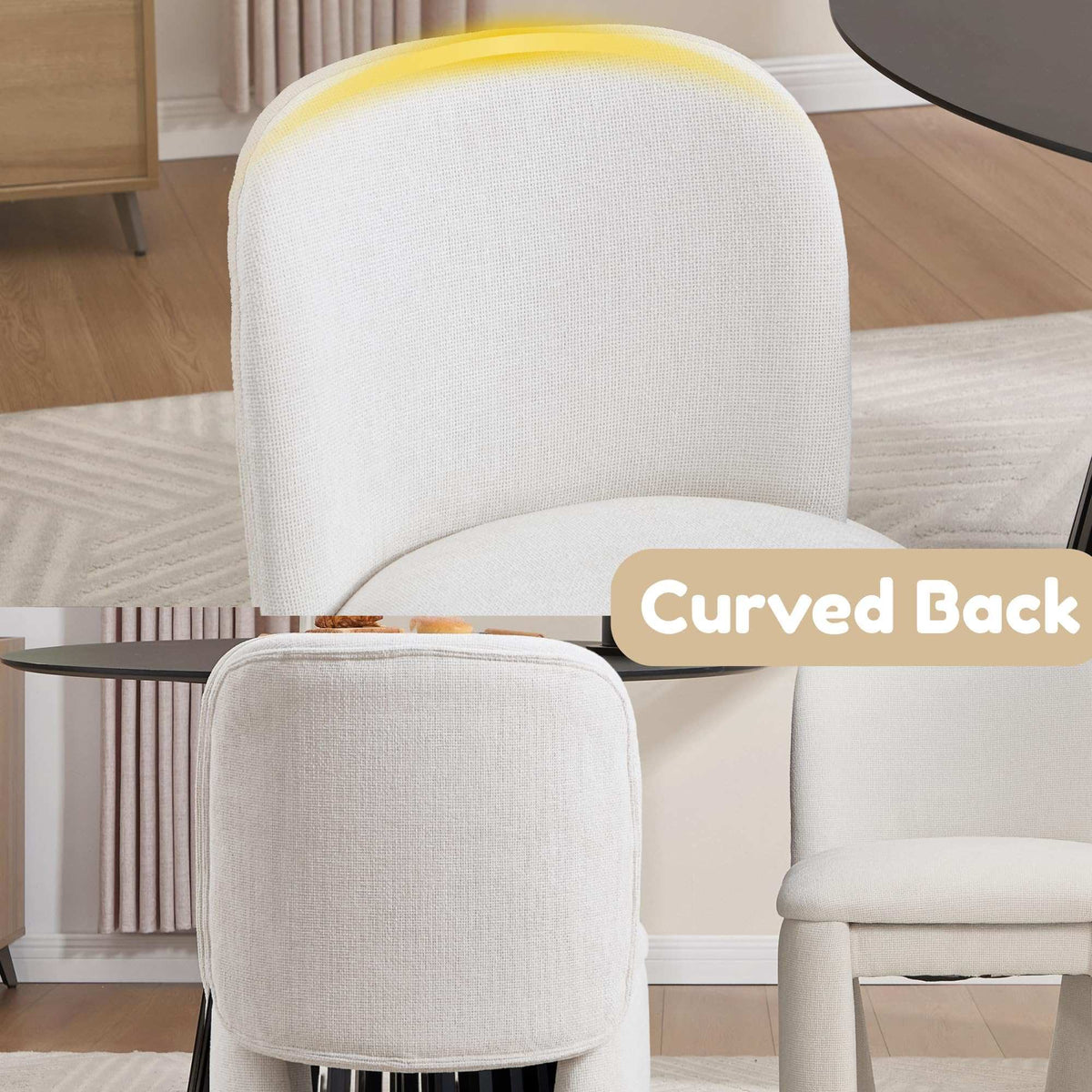 Modern Upholstered Dining Chairs Set of 2, Curved Back Chenille Dining Chairs Armless Kitchen Chairs for