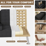 Black Linen Futon Sofa Bed, Futon Couch for Living Room