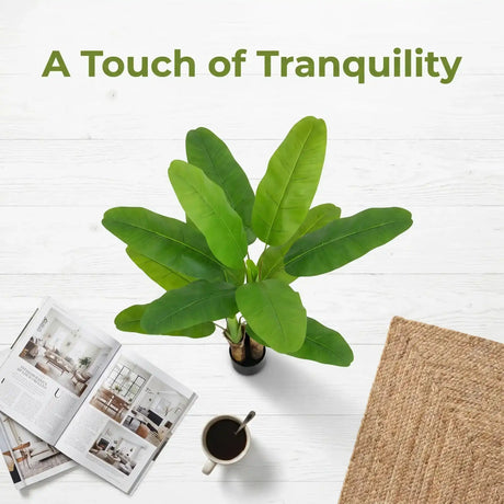 Kiko Artificial 2 Branch 11PCS +2BUD Banana Tree in Plastic Pot Fake Floor Plant Greenery Potted Plants for