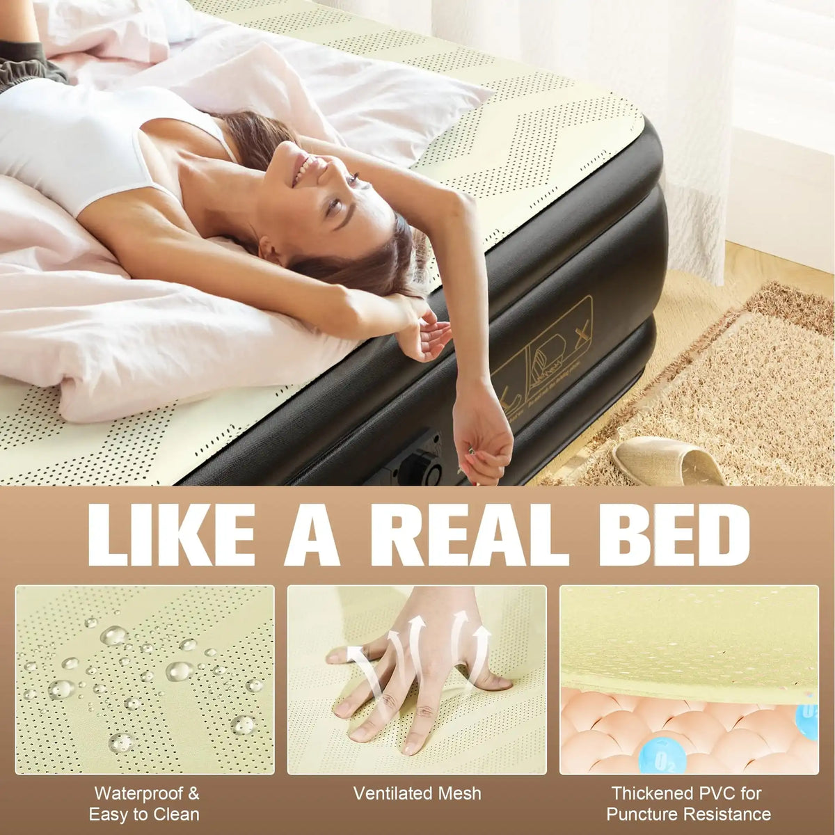 Air Mattress Queen with Built in Pump,Foam Topper Blow up Mattress