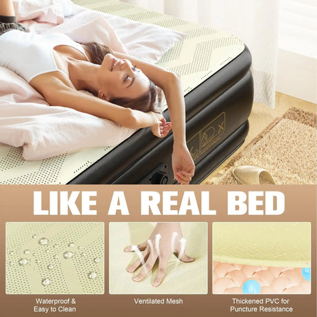 Air Mattress Queen with Built in Pump,Foam Topper Blow up Mattress