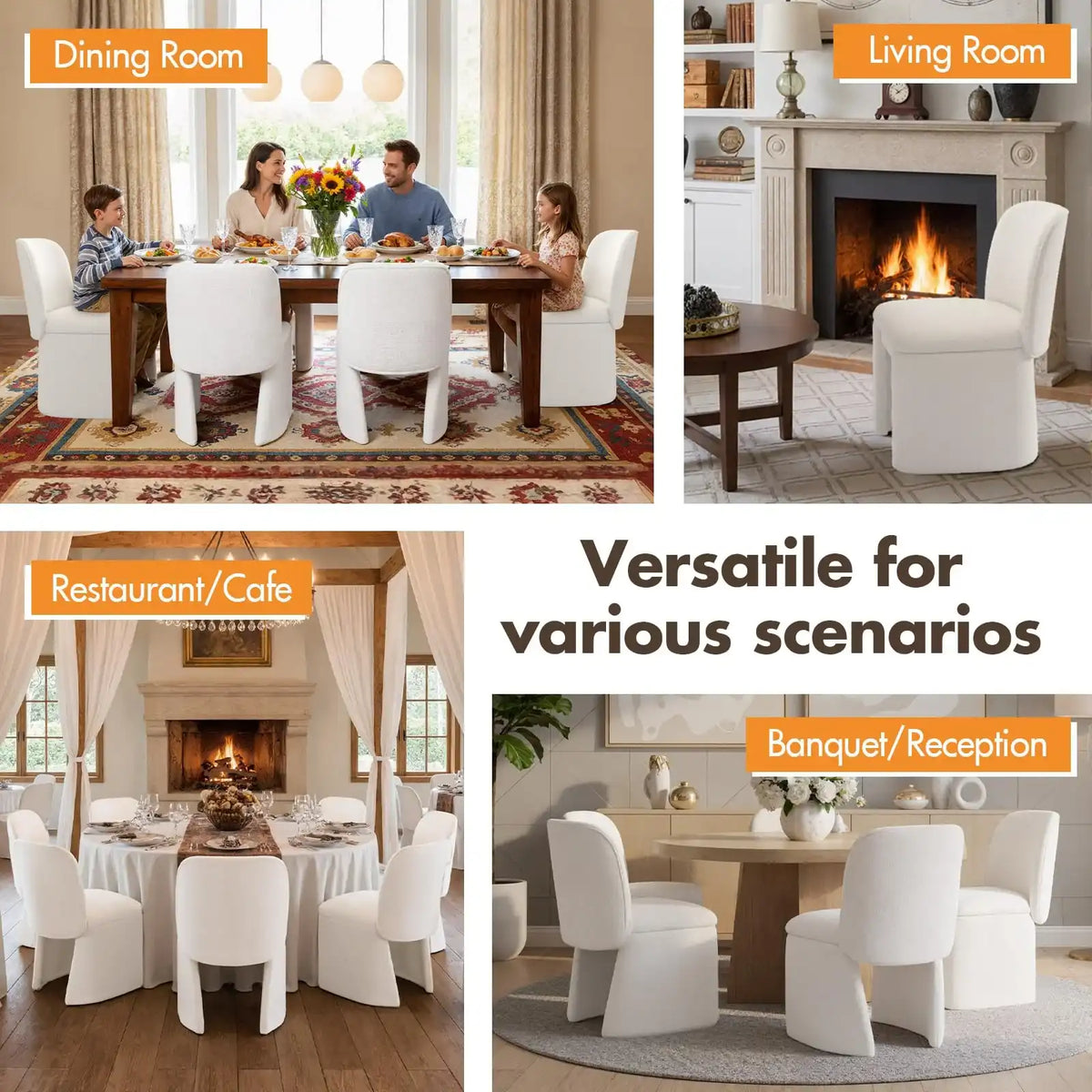 Modern Upholstered Dining Chairs Set of 2, Curved Back Chenille Dining Chairs Armless Kitchen Chairs for