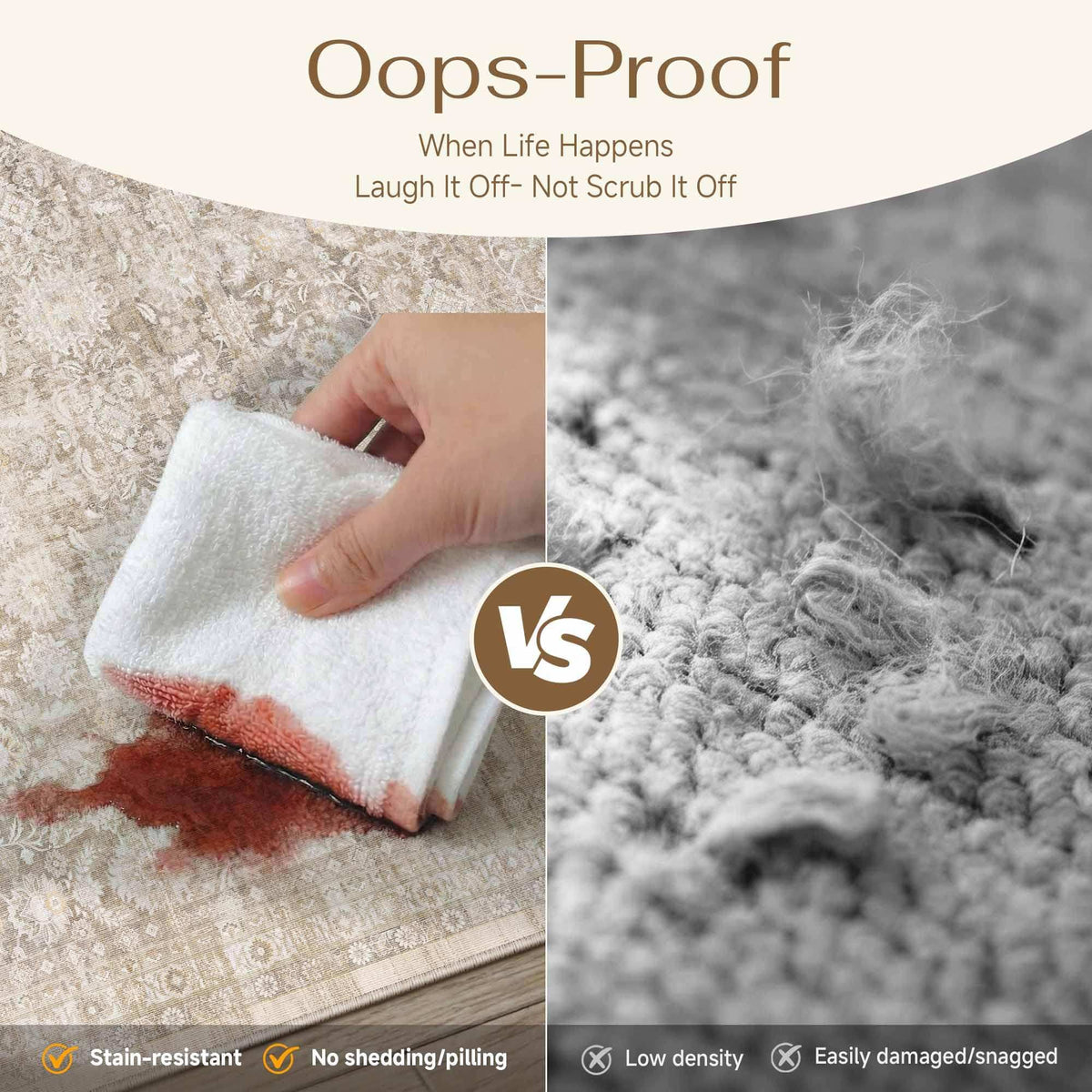 2-pack of WondRg 10x12 Beige Washable Area Rug Non Slip Neutral Distressed Carpet