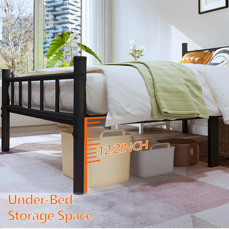Twin-XL Size Bed Frame with Headboard and Footboard, Black
