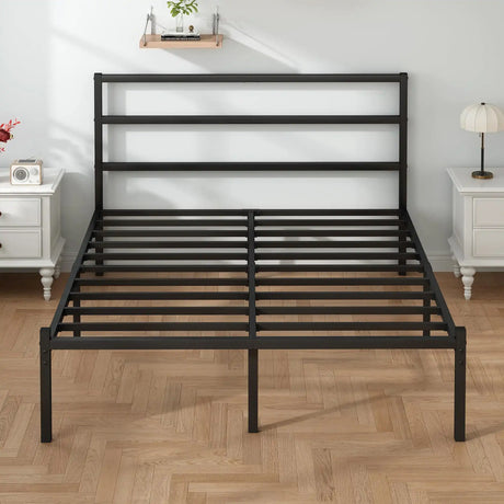 Full Size Bed Frame with Headboard and Footboard, 14 Inch Metal Platform Full Bed Frame with Steel Slat