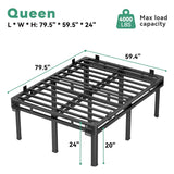 24 inch HIgh Queen Bed Frame with Rounded Legs, Double Layer Design