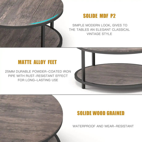 Round Coffee Table,36" Coffee Table for Living Room,2-Tier Rustic Wood Desktop with Storage Shelf Modern