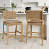 Nathan James Cohen Mid-Century Modern Leather Bar Stool, Counter Height Chair in Solid Wood Frame with