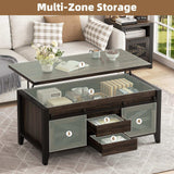 47.2" Lift Top Coffee Table with Hidden Compartment, Storage Drawers & Sliding Barn Doors