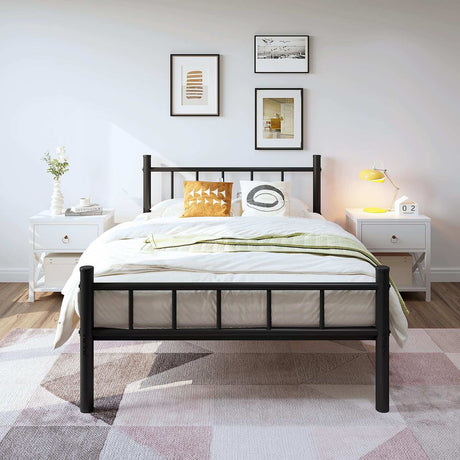 Twin-XL Size Bed Frame with Headboard and Footboard, Black