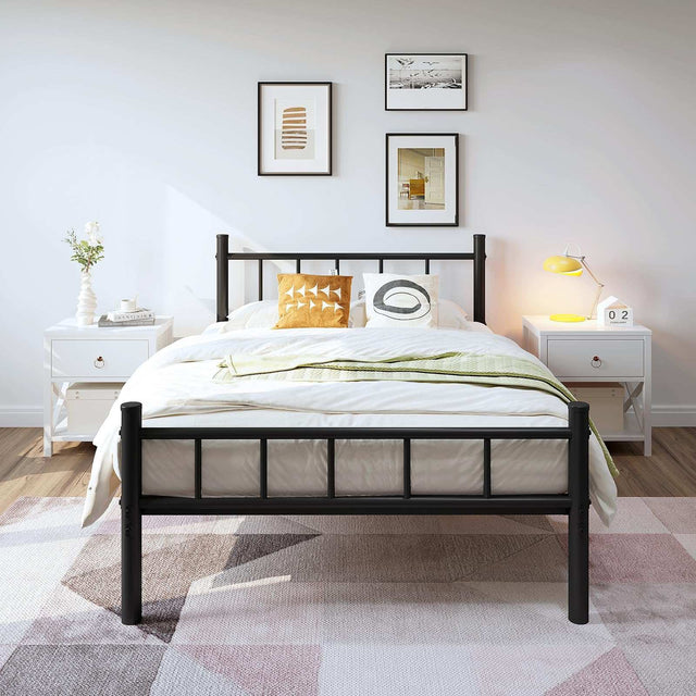 Twin-XL Size Bed Frame with Headboard and Footboard, Black