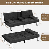 Black Linen Futon Sofa Bed, Futon Couch for Living Room