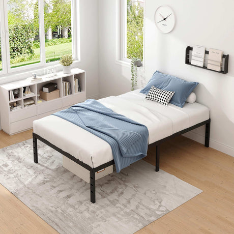 Metal Bed Frame,Twin Size Bed Frame with Storage Space,Heavy Duty Sturdy Mattress Foundation,Easy