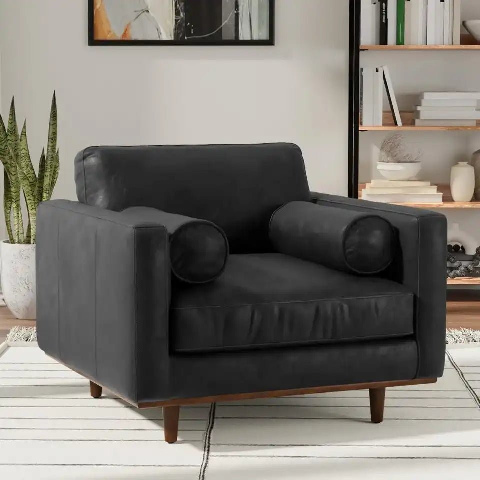 Morrison Leather Arm Chair 42" — Graphite Grey, New in Box
