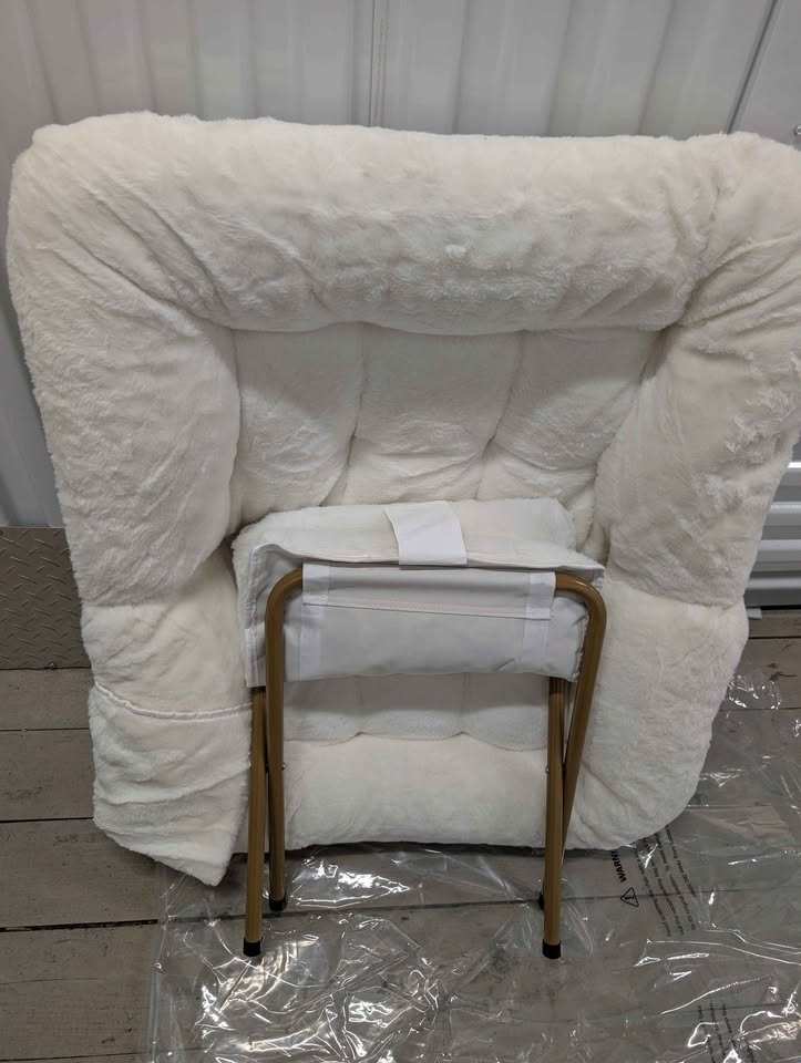 White Faux Fur Saucer Chair with Ottoman