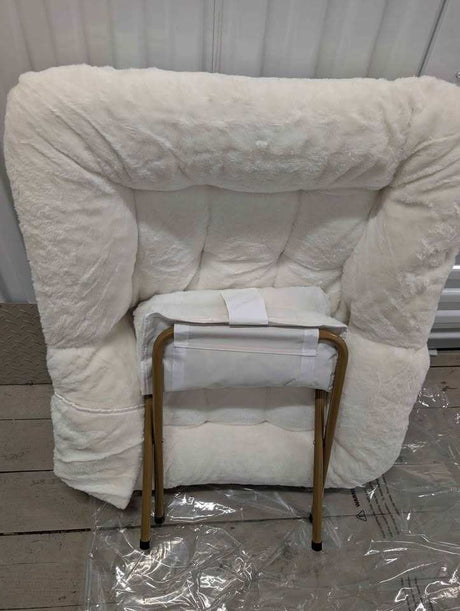 White Faux Fur Saucer Chair with Ottoman