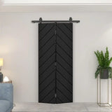 calhome Herringbone Bi-Fold Barn Door 36" x 80" — Black, w/ Sliding Hardware Kit, New