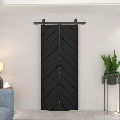 calhome Herringbone Bi-Fold Barn Door 36" x 80" — Black, w/ Sliding Hardware Kit, New