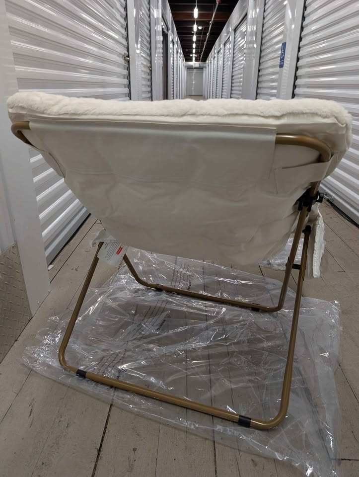 White Faux Fur Saucer Chair with Ottoman