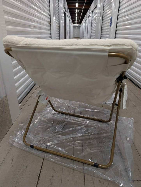 White Faux Fur Saucer Chair with Ottoman