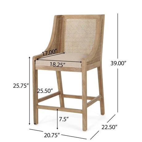 Merax Wood & Cane Counter Stools 25.5" — 2 SETS (4 stools), Beige, New
