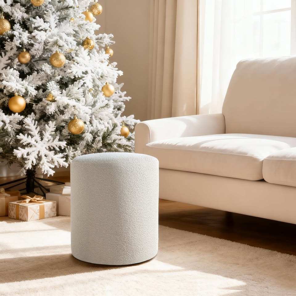 White Round Ottoman — Padded Vanity Stool / Footrest