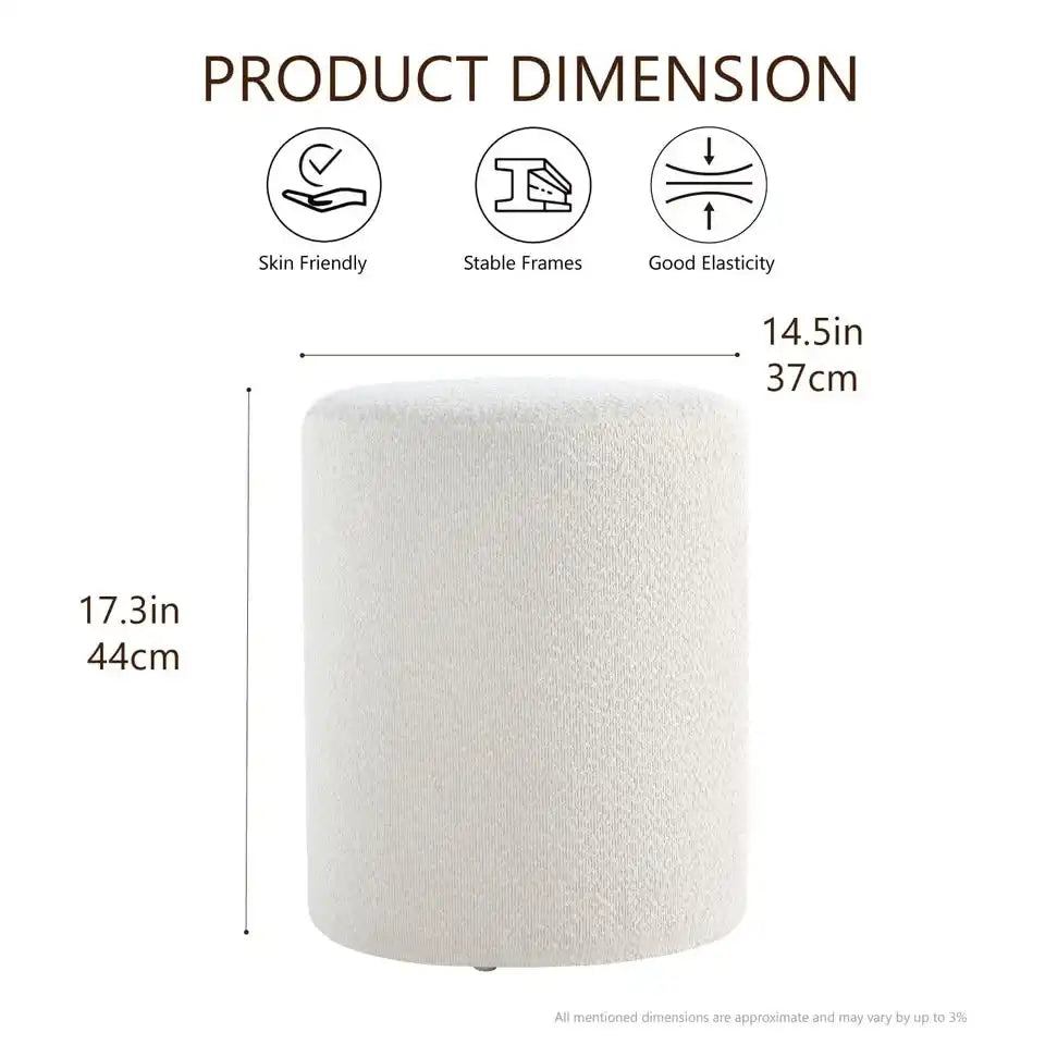 White Round Ottoman — Padded Vanity Stool / Footrest