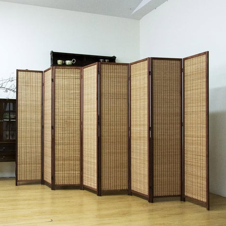 Loomveil 8-Panel Bamboo Room Divider — 5.6 ft Tall, Brown, New