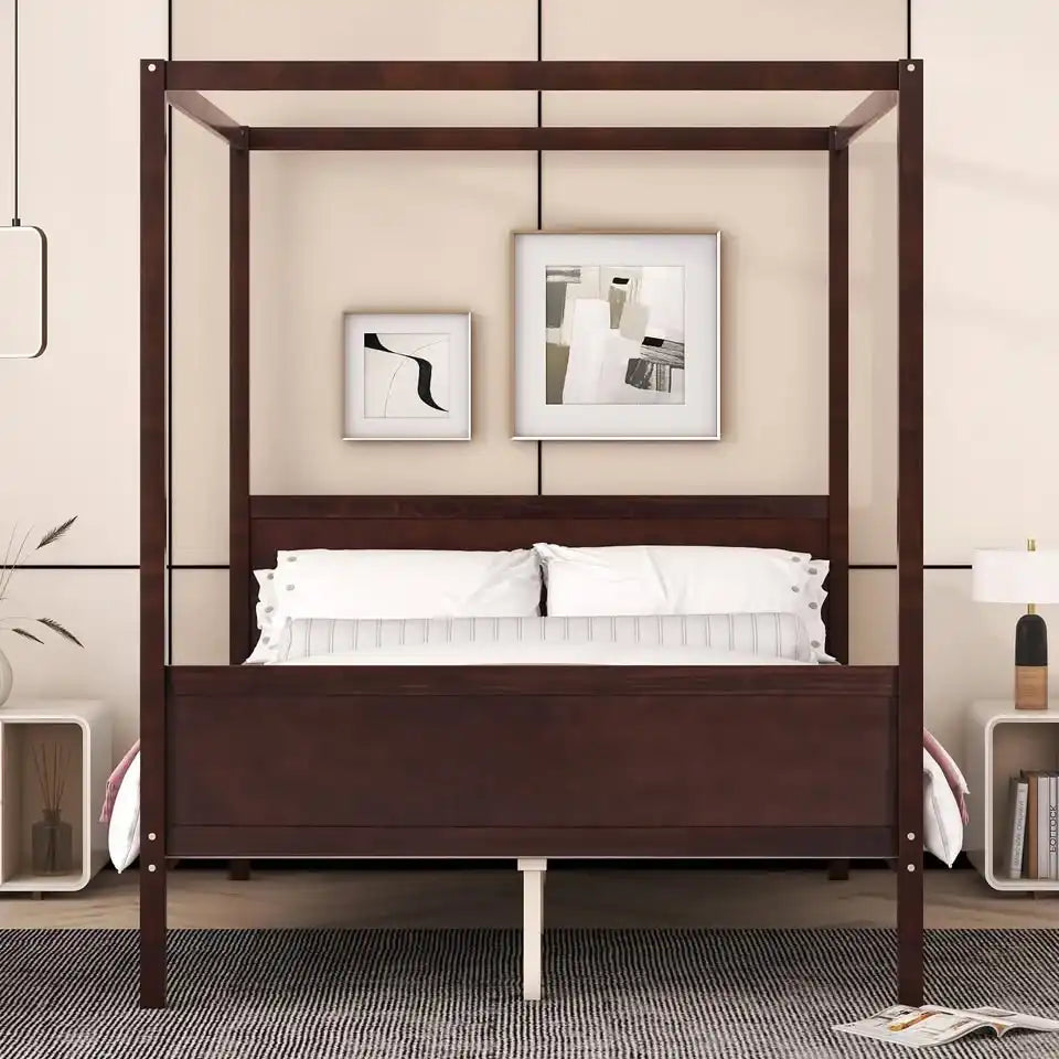 Queen Canopy Bed Frame — Espresso, Headboard & Footboard, New in Box