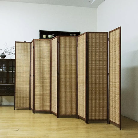Loomveil 8-Panel Bamboo Room Divider — 5.6 ft Tall, Brown, New