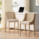 Merax Wood & Cane Counter Stools 25.5" — 2 SETS (4 stools), Beige, New