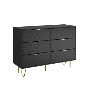 Dresser | 39" 6-Drawer with Diamonds Pattern & Gold Handles | Black