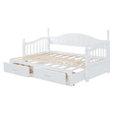 Twin Daybed, Extends to King Size, Trundle with Two Drawers, White