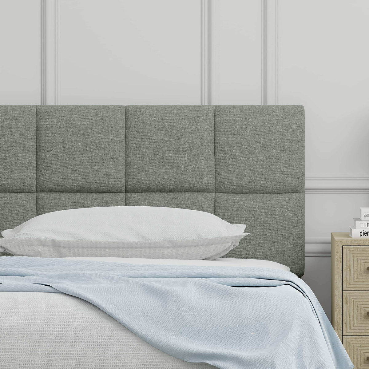 Varia 26" Tall Panel Upholstered Headboard, 3-Row Square Tufting, King Size, Dark Grey