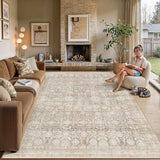 2-pack of WondRg 10x12 Beige Washable Area Rug Non Slip Neutral Distressed Carpet