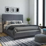 DHP Janford Upholstered Bed, Chic Grey Linen Platform Queen Bed with Modern Headboard
