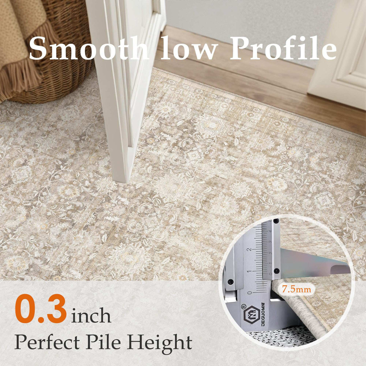 2-pack of WondRg 10x12 Beige Washable Area Rug Non Slip Neutral Distressed Carpet