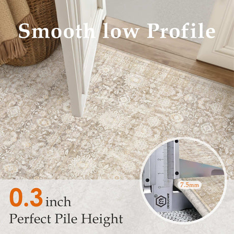 2-pack of WondRg 10x12 Beige Washable Area Rug Non Slip Neutral Distressed Carpet