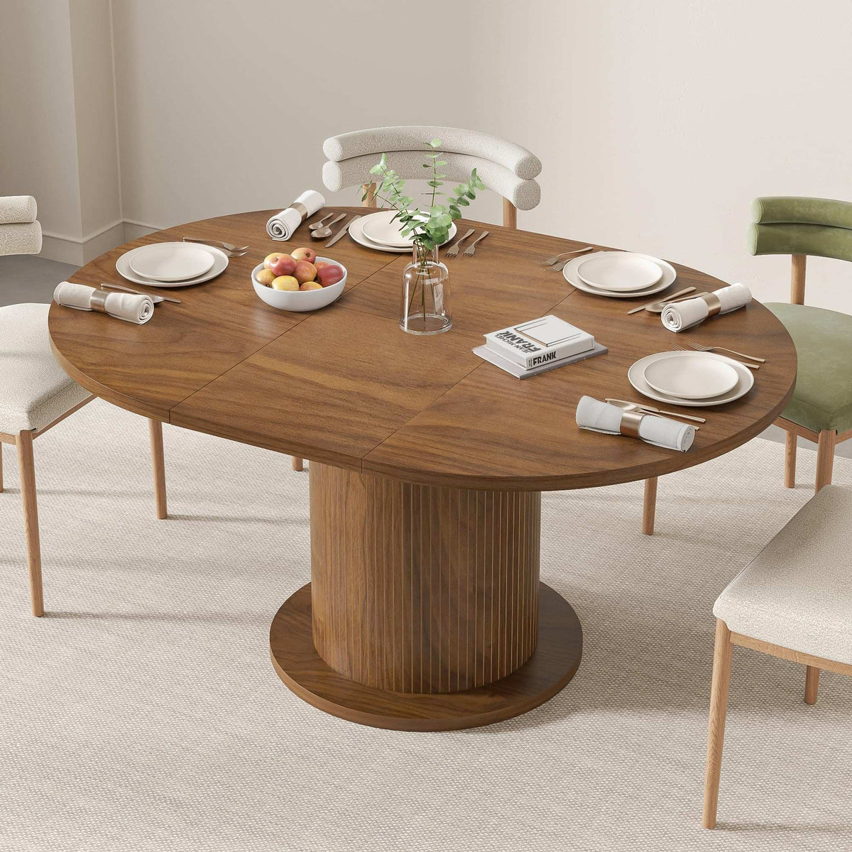43.3 inch 59 inch Adjustable Size Round Dining Table for 4 6, Unique Design Modern Farmhouse Kitchen Table
