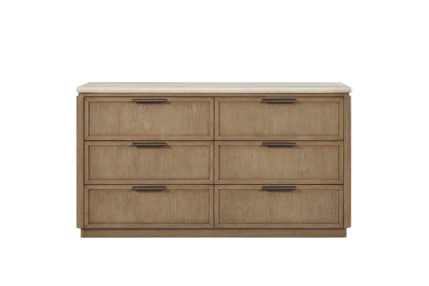 6 Drawer Dresser, Natural Stone Top, Oak Veneer Drawer Fronts - Toffee