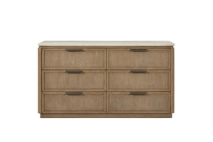 6 Drawer Dresser, Natural Stone Top, Oak Veneer Drawer Fronts - Toffee