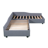 Double Twin Daybed with Trundle & Drawer, Upholstered Gray