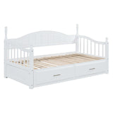 Twin Daybed, Extends to King Size, Trundle with Two Drawers, White