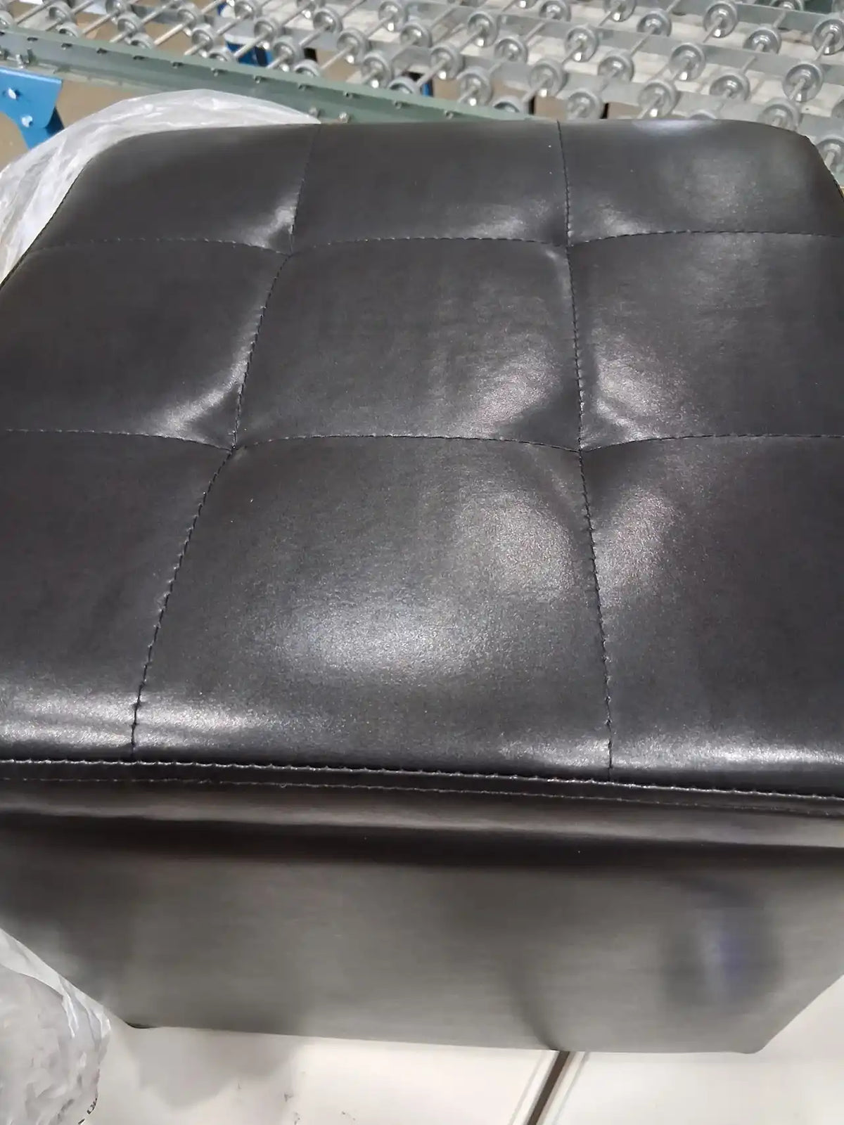 Black Faux-Leather Square Ottoman