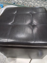 Black Faux-Leather Square Ottoman
